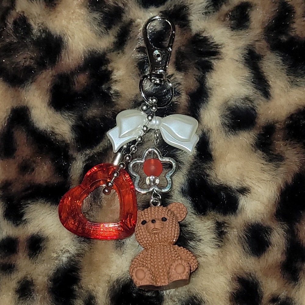 Charming Teddy Bear Keychain with Heart and Bow